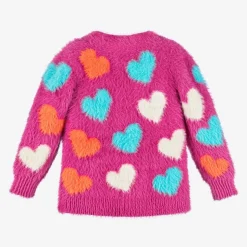 Girls Pink Fluffy Heart Cardigan