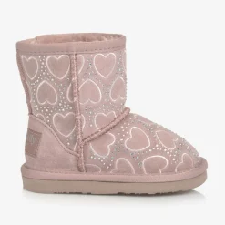Girls Pink Heart & Diamanté Suede Boots