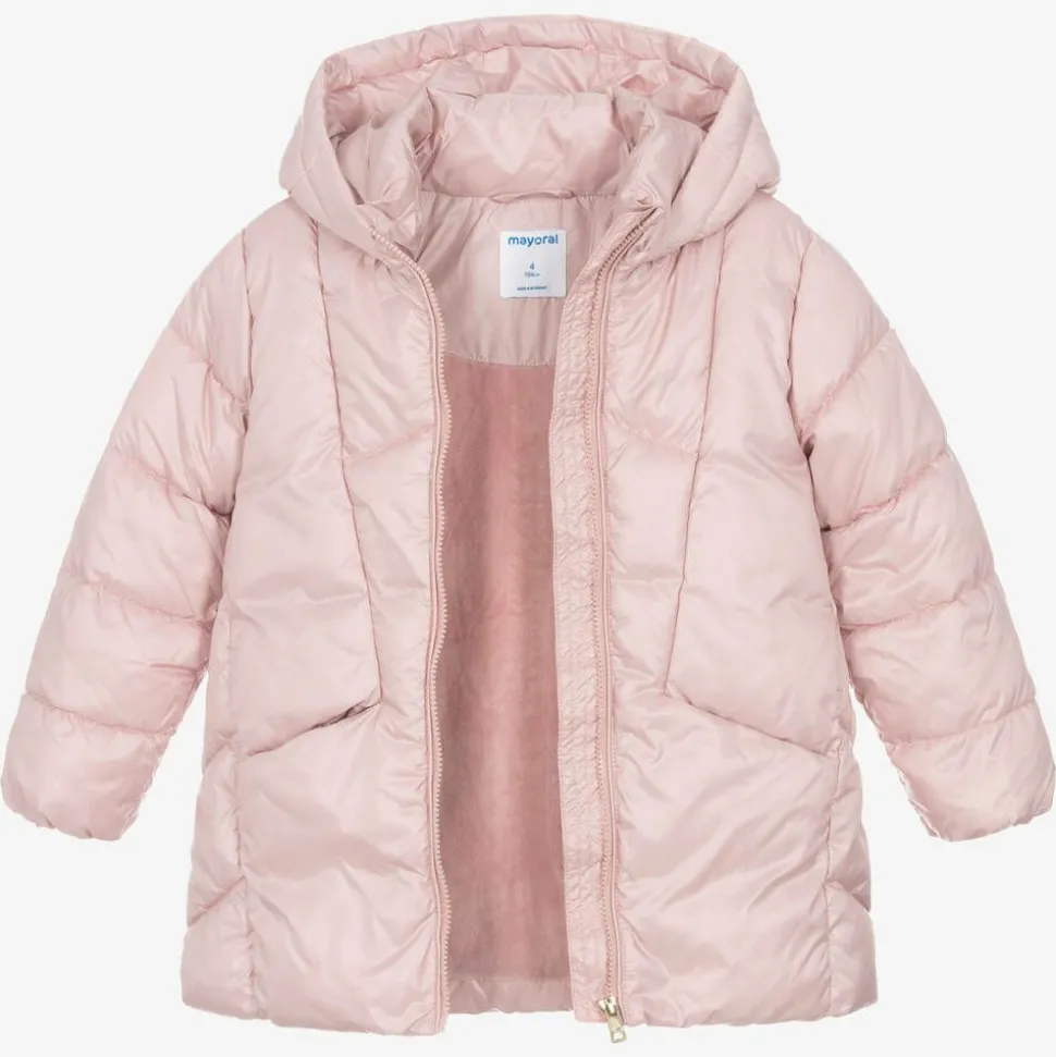Girls Pink Hooded Puffer Coat