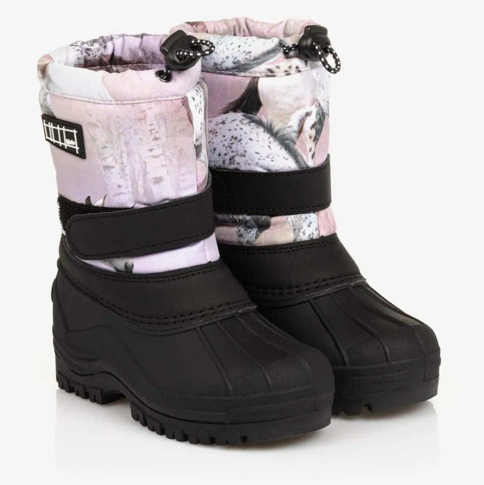 Girls Pink Horses Snow Boots