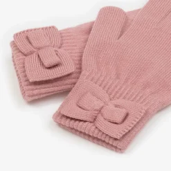 Girls Pink Knitted Bow Gloves
