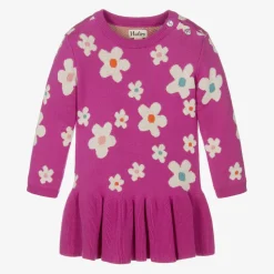 Girls Pink Knitted Floral Dress