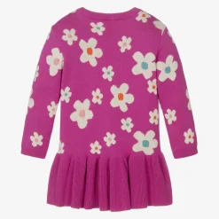 Girls Pink Knitted Floral Dress