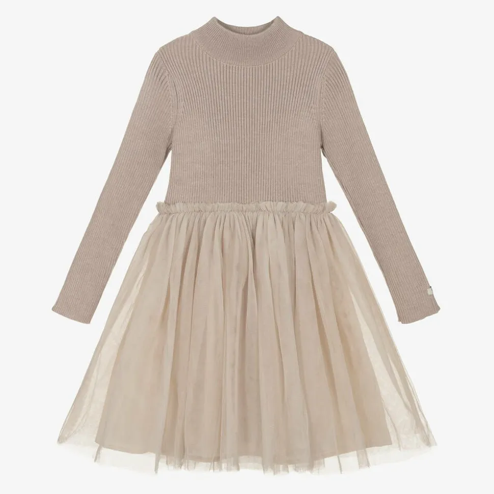 Girls Pink Knitted Tulle Dress