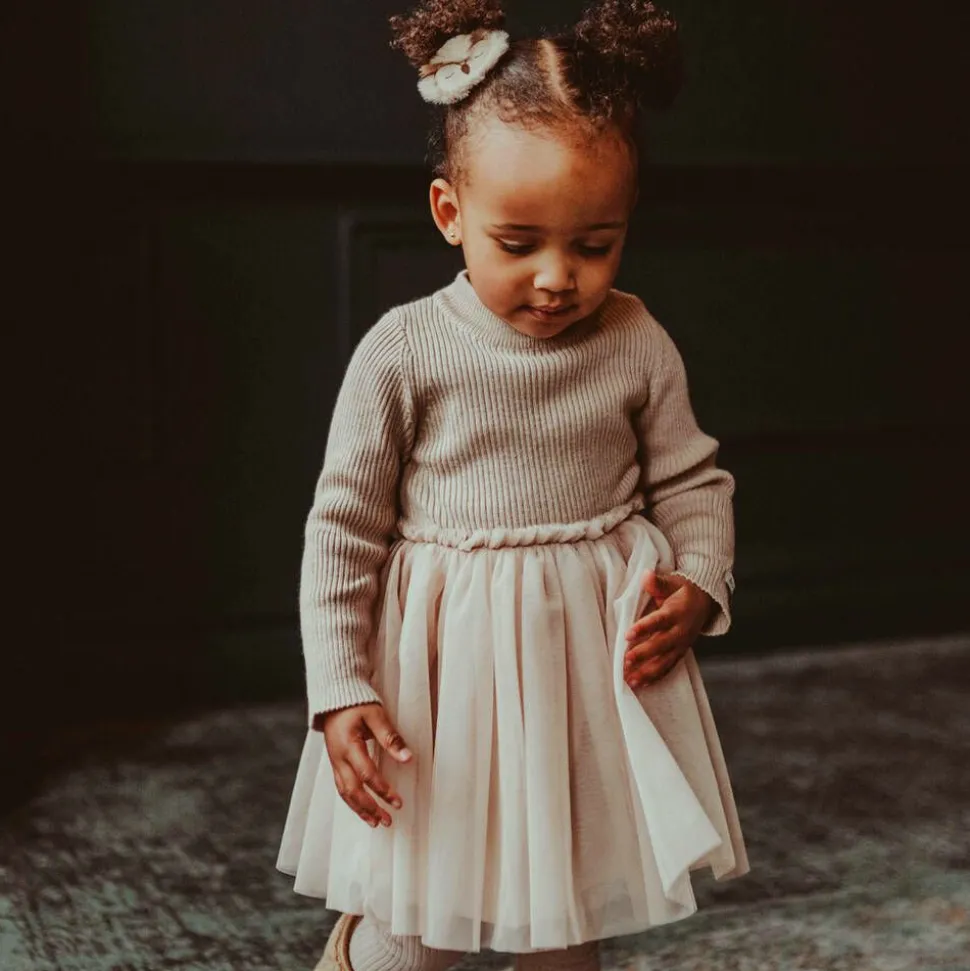 Girls Pink Knitted Tulle Dress