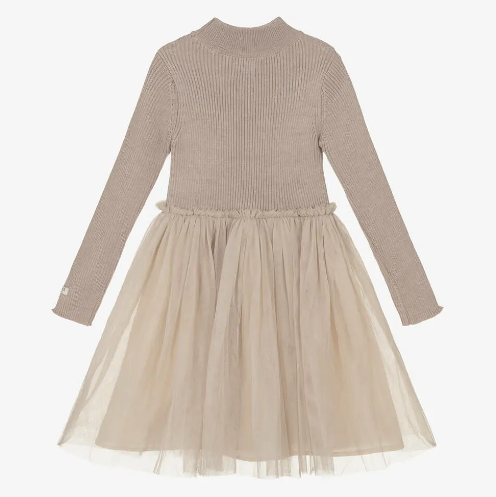 Girls Pink Knitted Tulle Dress