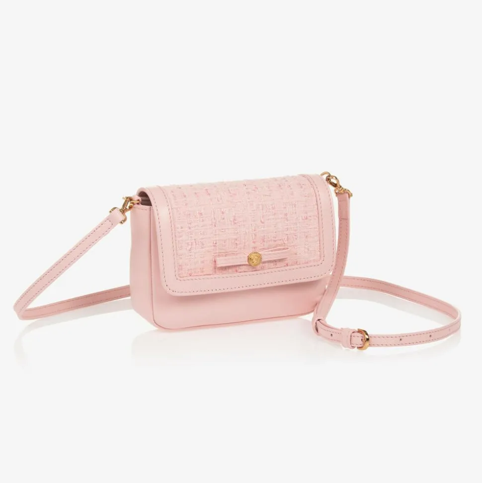 Girls Pink Leather & Tweed Medusa Bag (16cm)