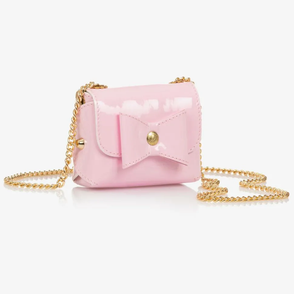 Girls Pink Leather Bow Bag (12cm)