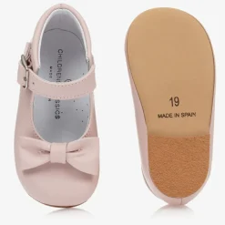 Girls Pink Leather Bow Shoes