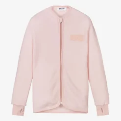 Girls Pink Merino Wool Zip-Up Top