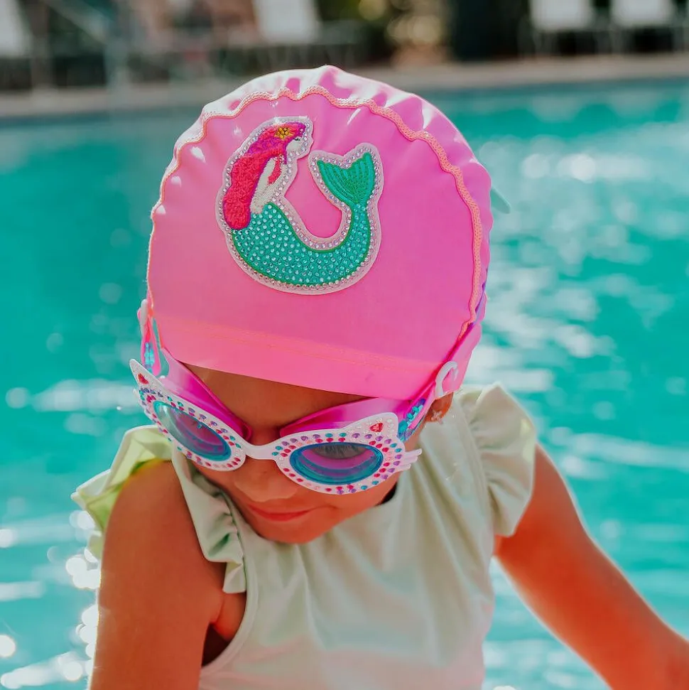 Girls Pink Mermaid Swimming Cap