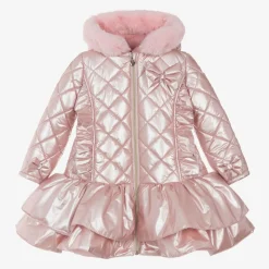 Girls Pink Metallic Quilted Coat