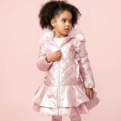 Girls Pink Metallic Quilted Coat