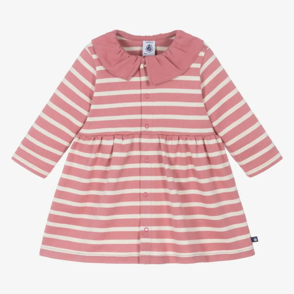 Girls Pink Organic Cotton Striped Dress