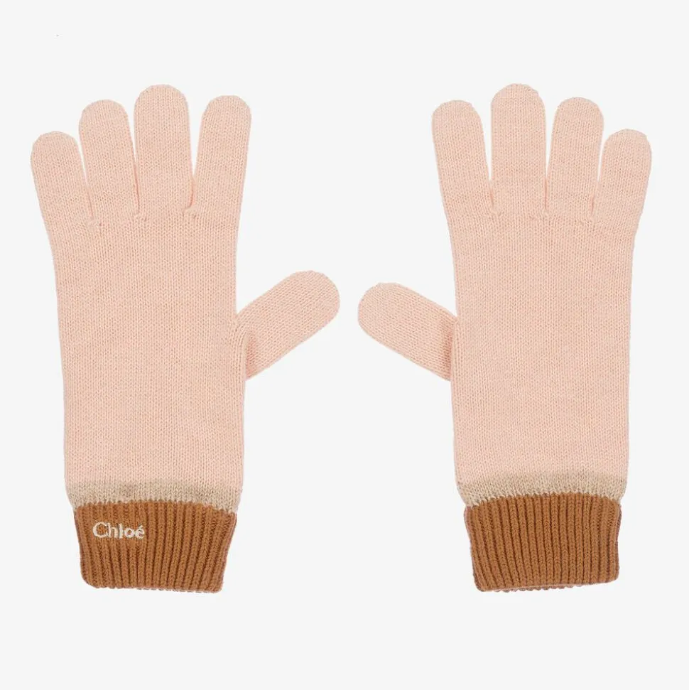 Girls Pink Organic Cotton Knit Gloves