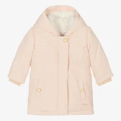 Girls Pink Padded Embroidered Coat