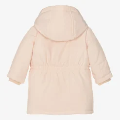 Girls Pink Padded Embroidered Coat