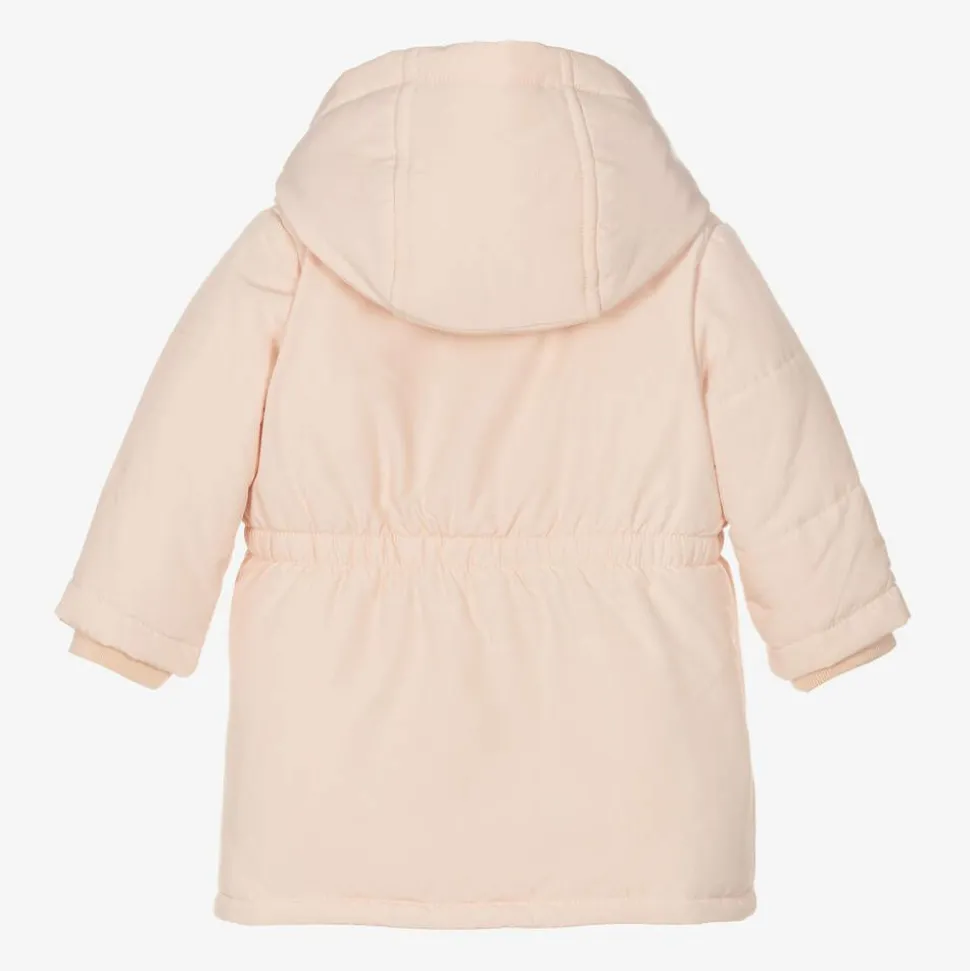 Girls Pink Padded Embroidered Coat