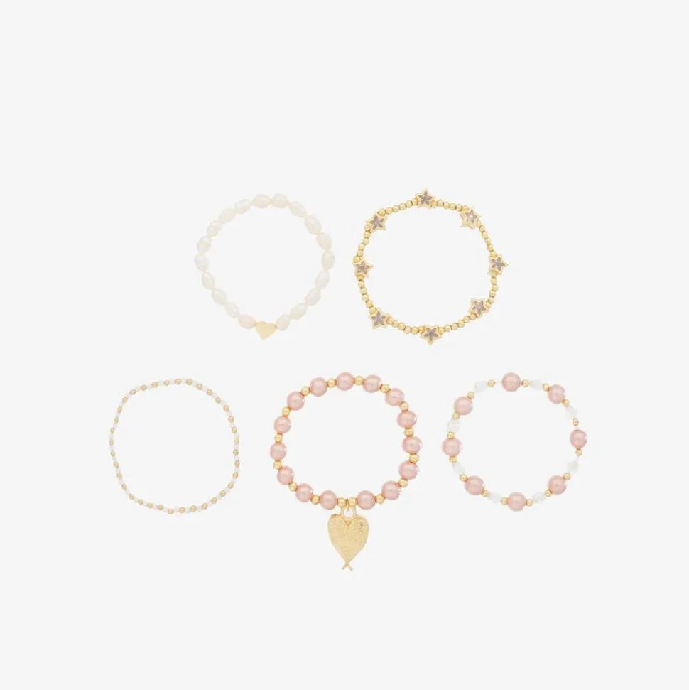 Girls Pink Pearl Bracelets (5 Pack)