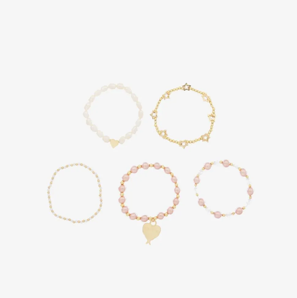 Girls Pink Pearl Bracelets (5 Pack)