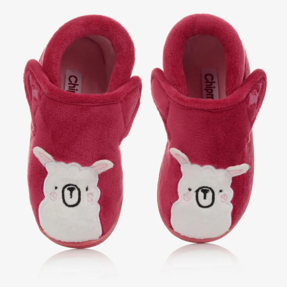 Girls Pink Plush Llama Slippers