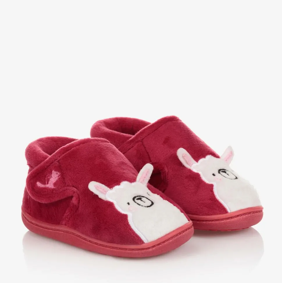Girls Pink Plush Llama Slippers