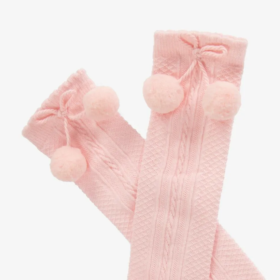 Girls Pink Pom-Pom Cotton Socks