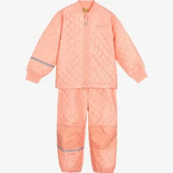 Girls Pink Quilted Jacket & Trouser Set