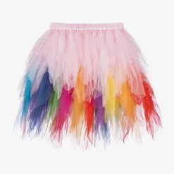 Girls Pink Rainbow Tulle Skirt