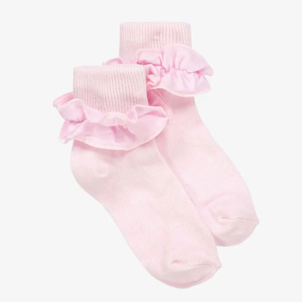 Girls Pink Ruffle Cotton Socks