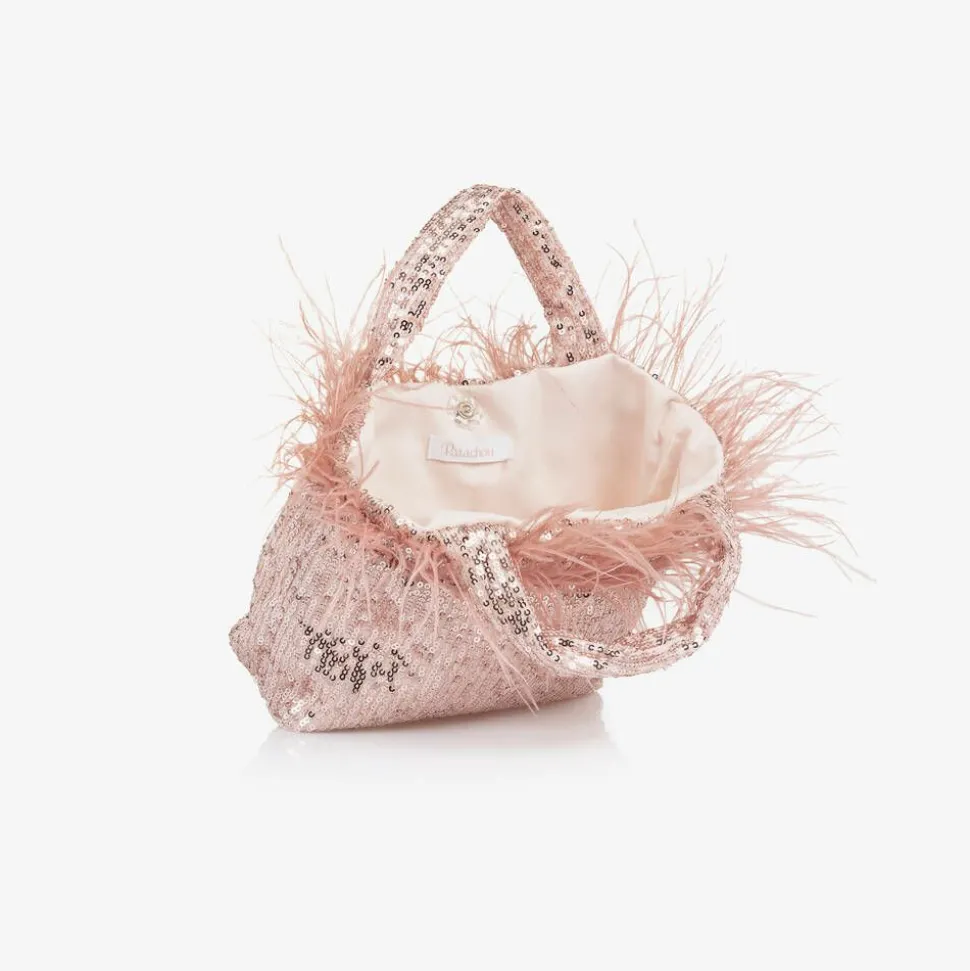 Girls Pink Sequin & Feather Handbag (20cm)