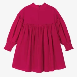 Girls Pink Silk Guipure Lace Dress