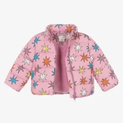 Girls Pink Star Print Puffer Jacket