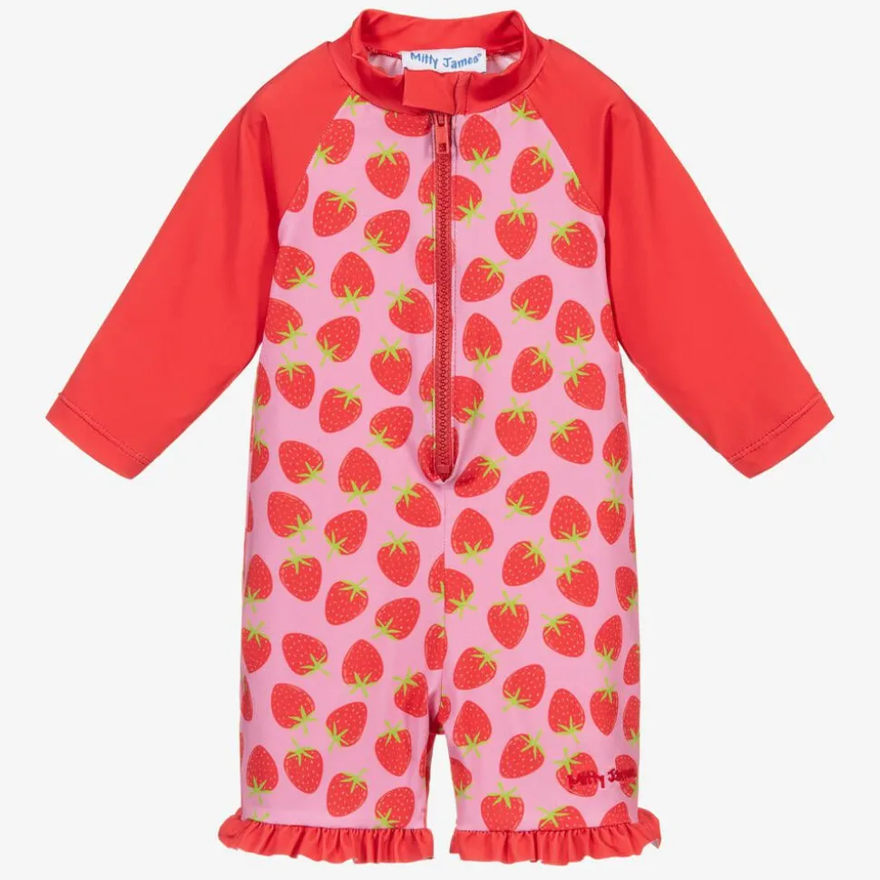 Girls Pink Strawberry Sun Suit (UPF 50+)