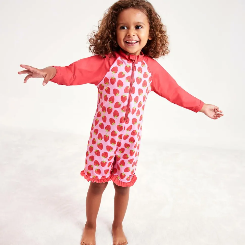 Girls Pink Strawberry Sun Suit (UPF 50+)