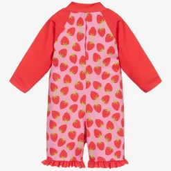 Girls Pink Strawberry Sun Suit (UPF 50+)