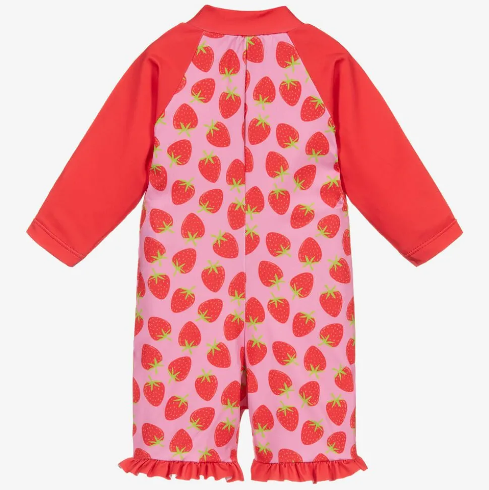 Girls Pink Strawberry Sun Suit (UPF 50+)