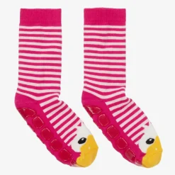 Girls Pink Striped Duck Slipper Socks