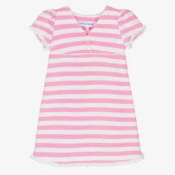 Girls Pink Striped Towelling Dress