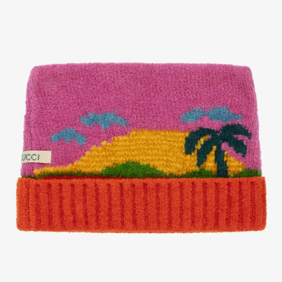 Girls Pink Sunset Chenille Knit Hat