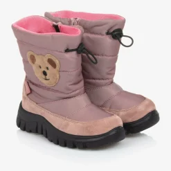 Girls Pink Teddy Bear Snow Boots