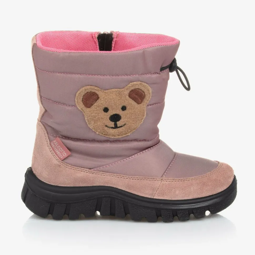 Girls Pink Teddy Bear Snow Boots