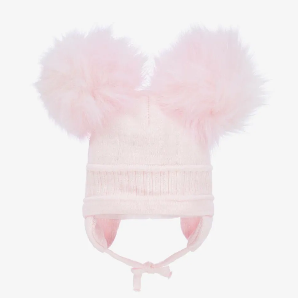 Girls Pink Tindra Double Pom-Pom Hat