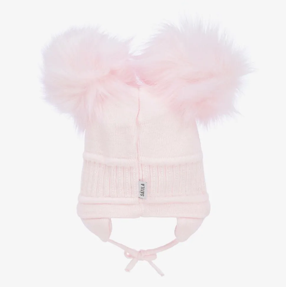 Girls Pink Tindra Double Pom-Pom Hat