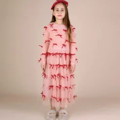Girls Pink Tulle & Velvet Bow Dress