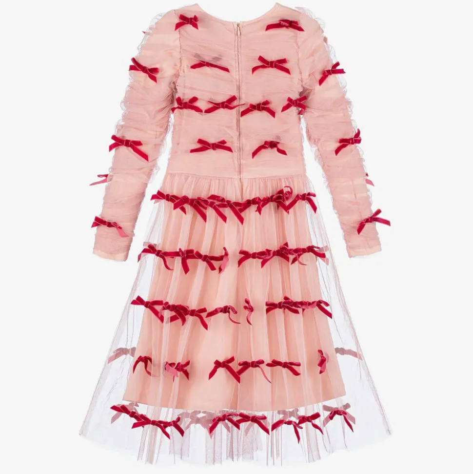 Girls Pink Tulle & Velvet Bow Dress