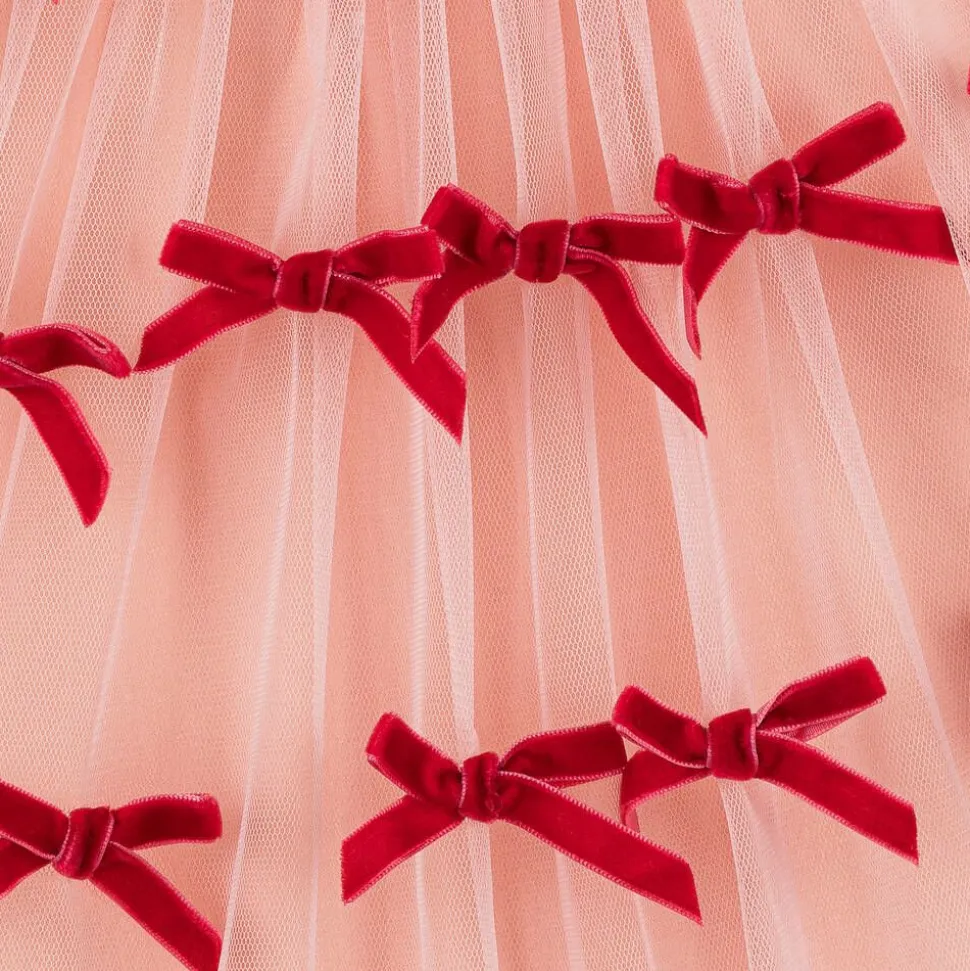 Girls Pink Tulle & Velvet Bow Dress