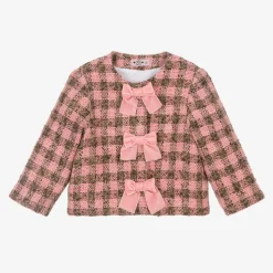 Girls Pink Tweed Bow Jacket