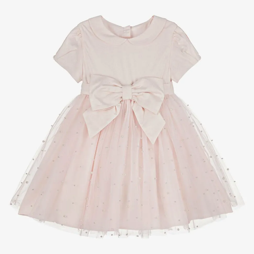 Girls Pink Twill & Tulle Pearl Bead Dress