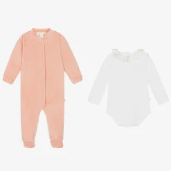 Girls Pink Velour Angel Wings Babygrow Set